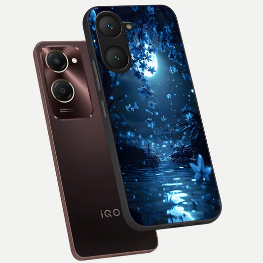 Moonlight Petal Dream phone case for iQOO Z9 lite showing premium glass back cover with detailed artwork