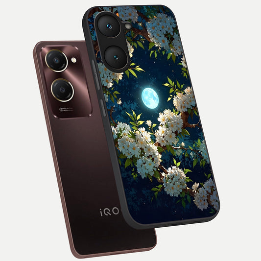 Moonlit Blossom Dream phone case for iQOO Z9 lite showing premium glass back cover with detailed artwork