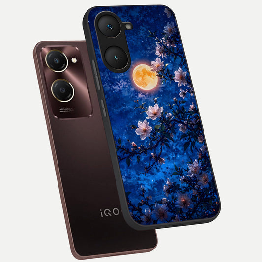 Moonlit Blossoms Night phone case for iQOO Z9 lite showing premium glass back cover with detailed artwork
