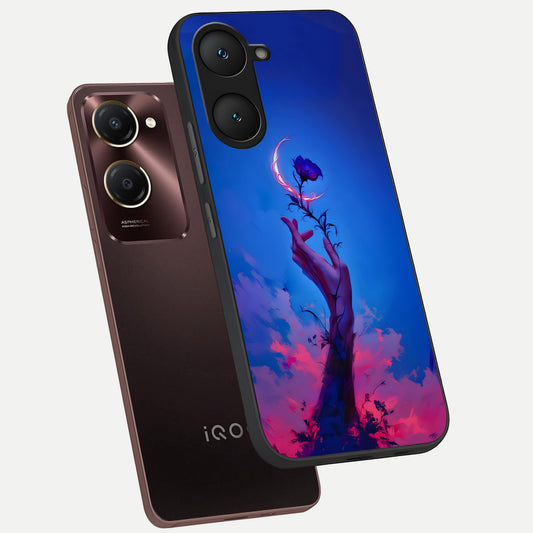 Mystic Hand phone case for iQOO Z9 lite showing premium glass back cover with detailed artwork