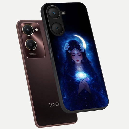 Mystic Moon Queen phone case for iQOO Z9 lite showing premium glass back cover with detailed artwork
