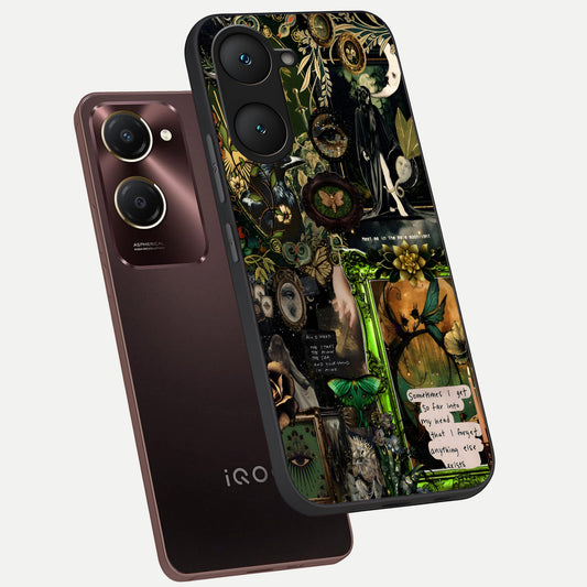 Mystic Woods Secret phone case for iQOO Z9 lite showing premium glass back cover with detailed artwork