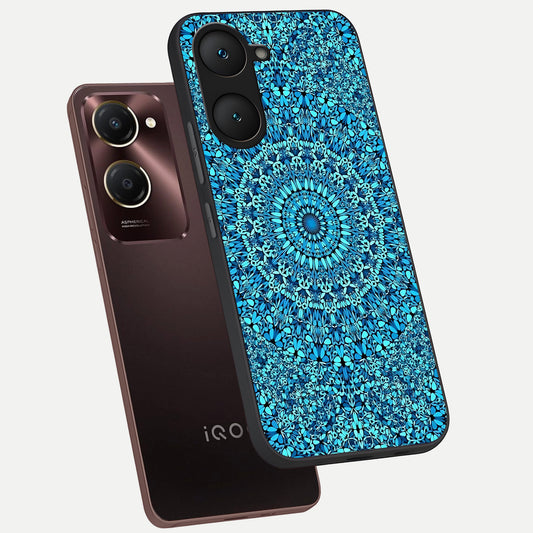 Ocean Bloom Mandala phone case for iQOO Z9 lite showing premium glass back cover with detailed artwork