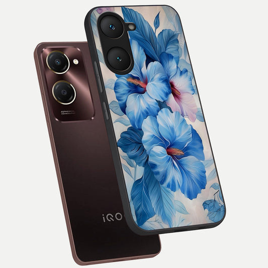Ocean Hibiscus Grace phone case for iQOO Z9 lite showing premium glass back cover with detailed artwork