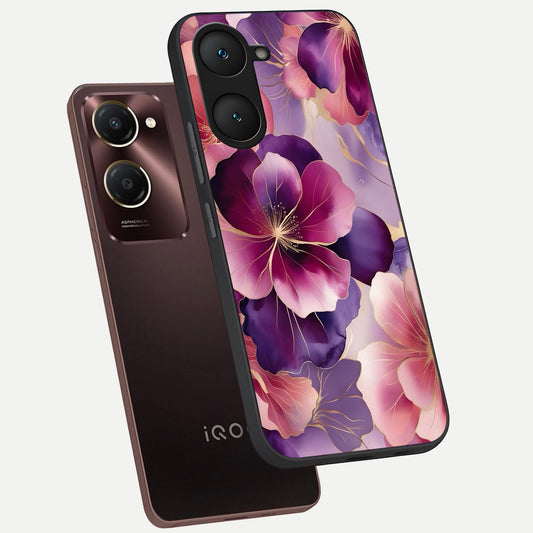 Pink Bouquet Florals phone case for iQOO Z9 lite showing premium glass back cover with detailed artwork