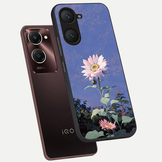 Pink Shells Outline phone case for iQOO Z9 lite showing premium glass back cover with detailed artwork