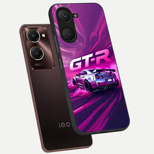 Speed Drift Legend phone case for iQOO Z9 lite showing premium glass back cover with detailed artwork
