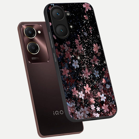Starlit Flower Dreams phone case for iQOO Z9 lite showing premium glass back cover with detailed artwork