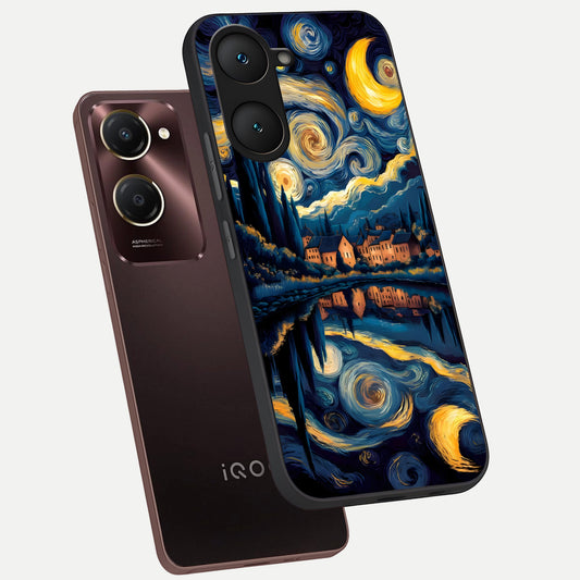 Starry Sky Serenity phone case for iQOO Z9 lite showing premium glass back cover with detailed artwork