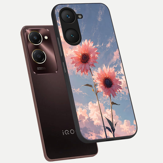 Sun Moon Balance phone case for iQOO Z9 lite showing premium glass back cover with detailed artwork