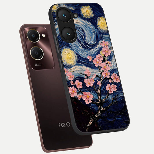 Van Gogh Scenery phone case for iQOO Z9 lite showing premium glass back cover with detailed artwork