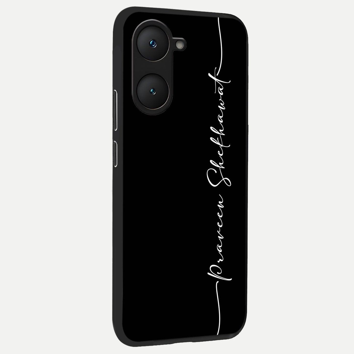 Black Tune Custom Name back cover for iQOO Z9 lite slim fit glass case with vibrant aesthetic design