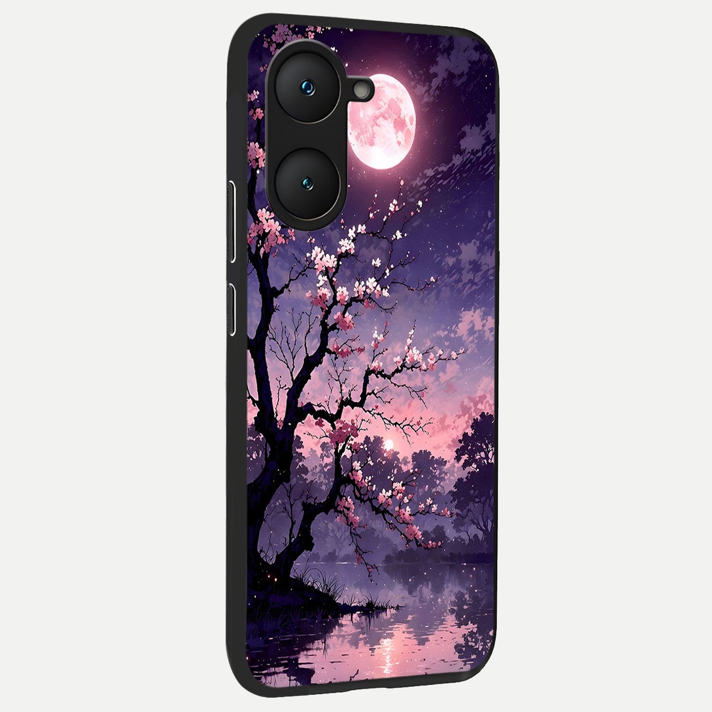 Blossom Pink Moon back cover for iQOO Z9 lite slim fit glass case with vibrant aesthetic design