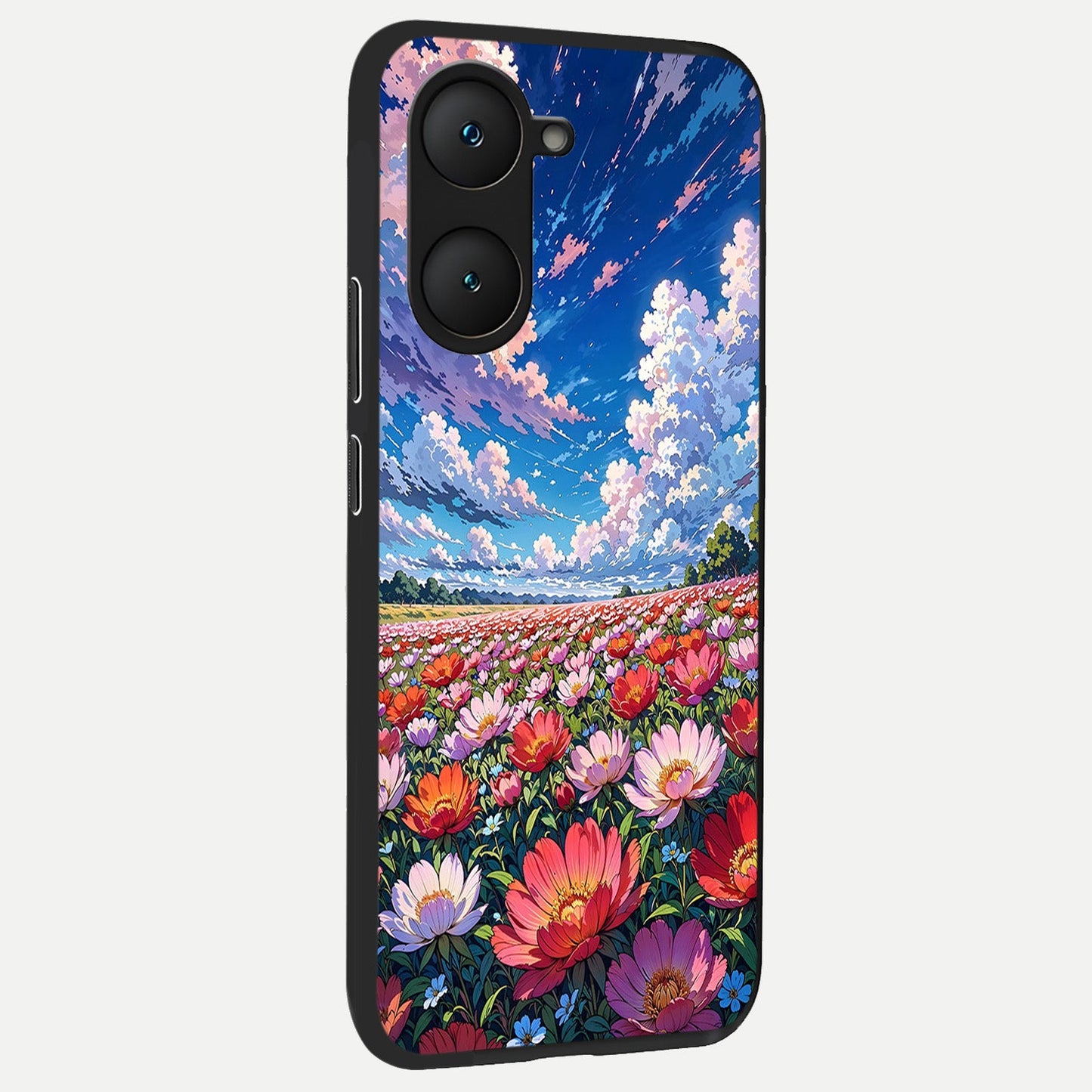 Blossom Sky Field back cover for iQOO Z9 lite slim fit glass case with vibrant aesthetic design