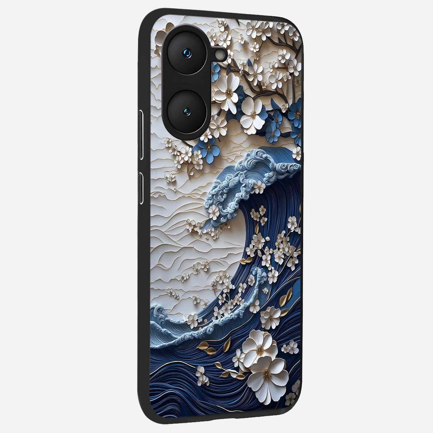 Blossom Wave Art back cover for iQOO Z9 lite slim fit glass case with vibrant aesthetic design