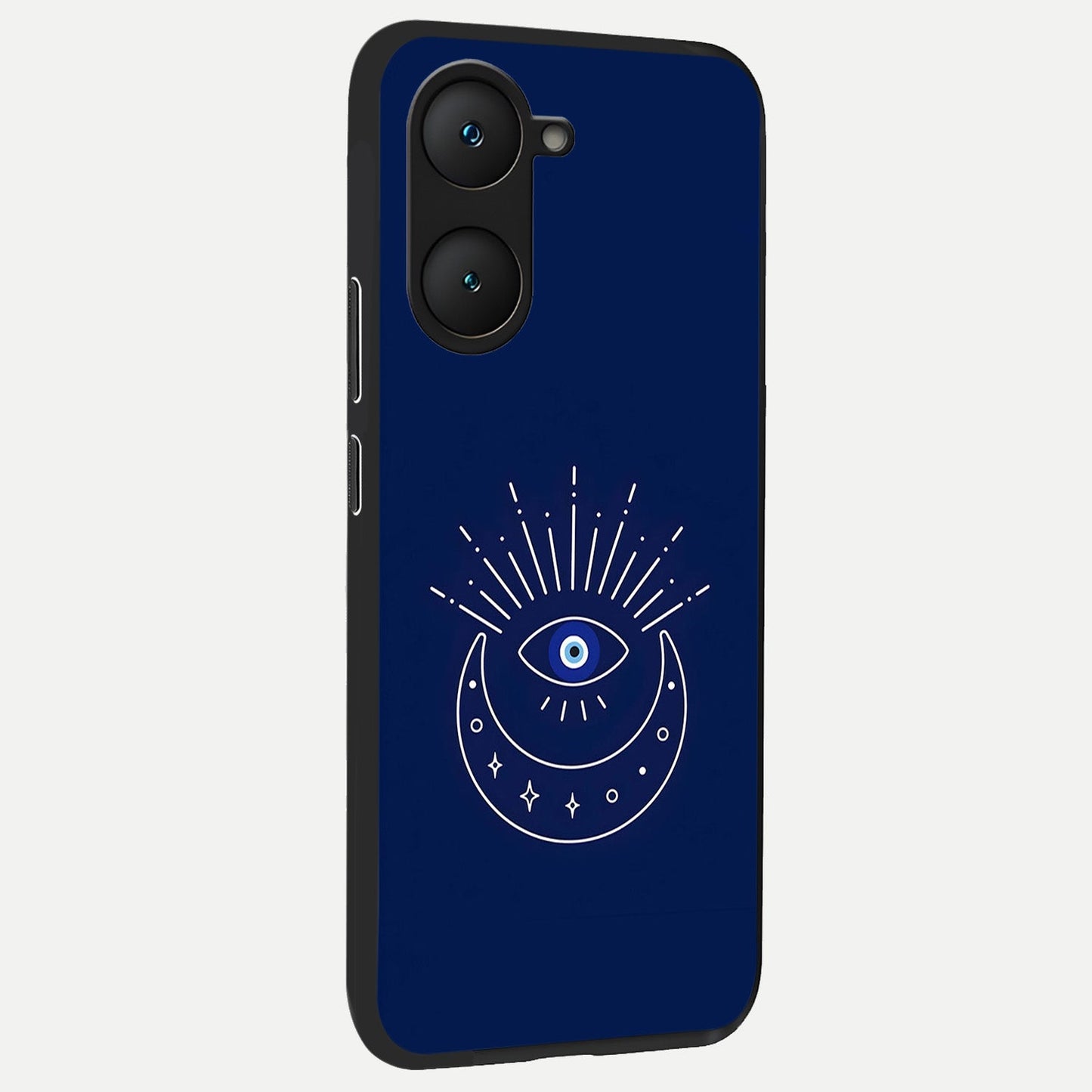 Blue Evil Eye back cover for iQOO Z9 lite slim fit glass case with vibrant aesthetic design