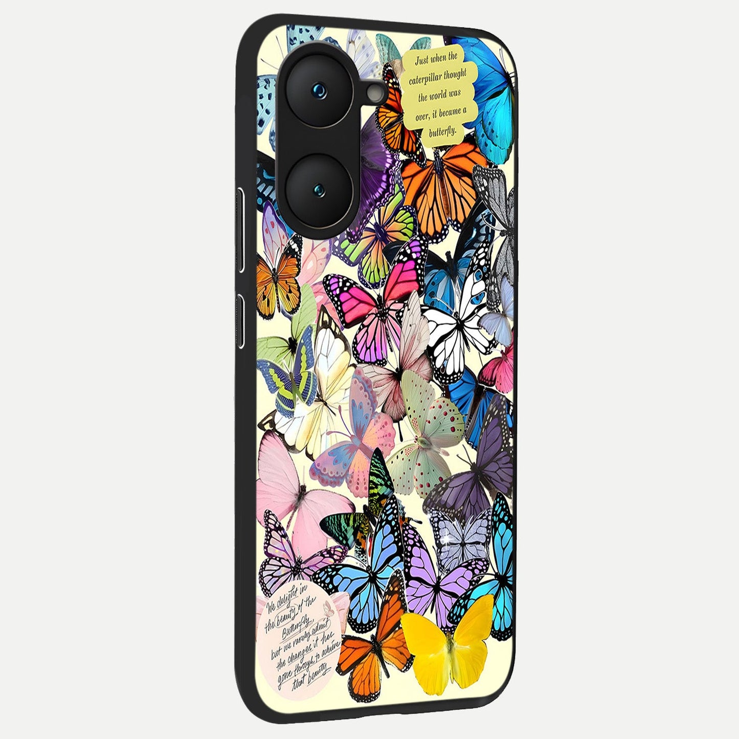 Butterflies Petal Dream back cover for iQOO Z9 lite slim fit glass case with vibrant aesthetic design
