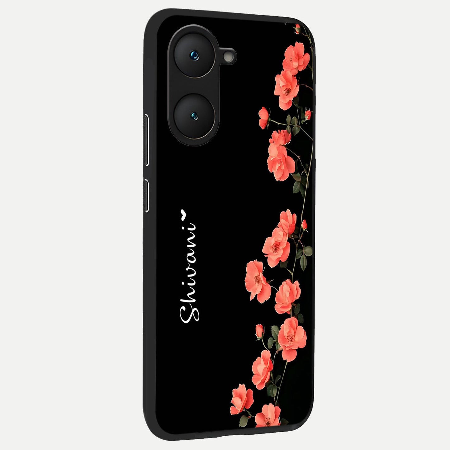 Crimson Bloom Grace Custom Name back cover for iQOO Z9 lite slim fit glass case with vibrant aesthetic design
