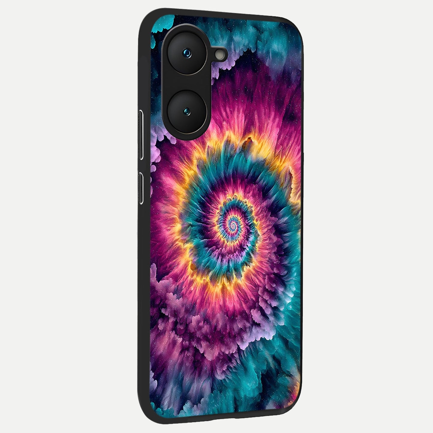 Galactic Spiral Burst back cover for iQOO Z9 lite slim fit glass case with vibrant aesthetic design