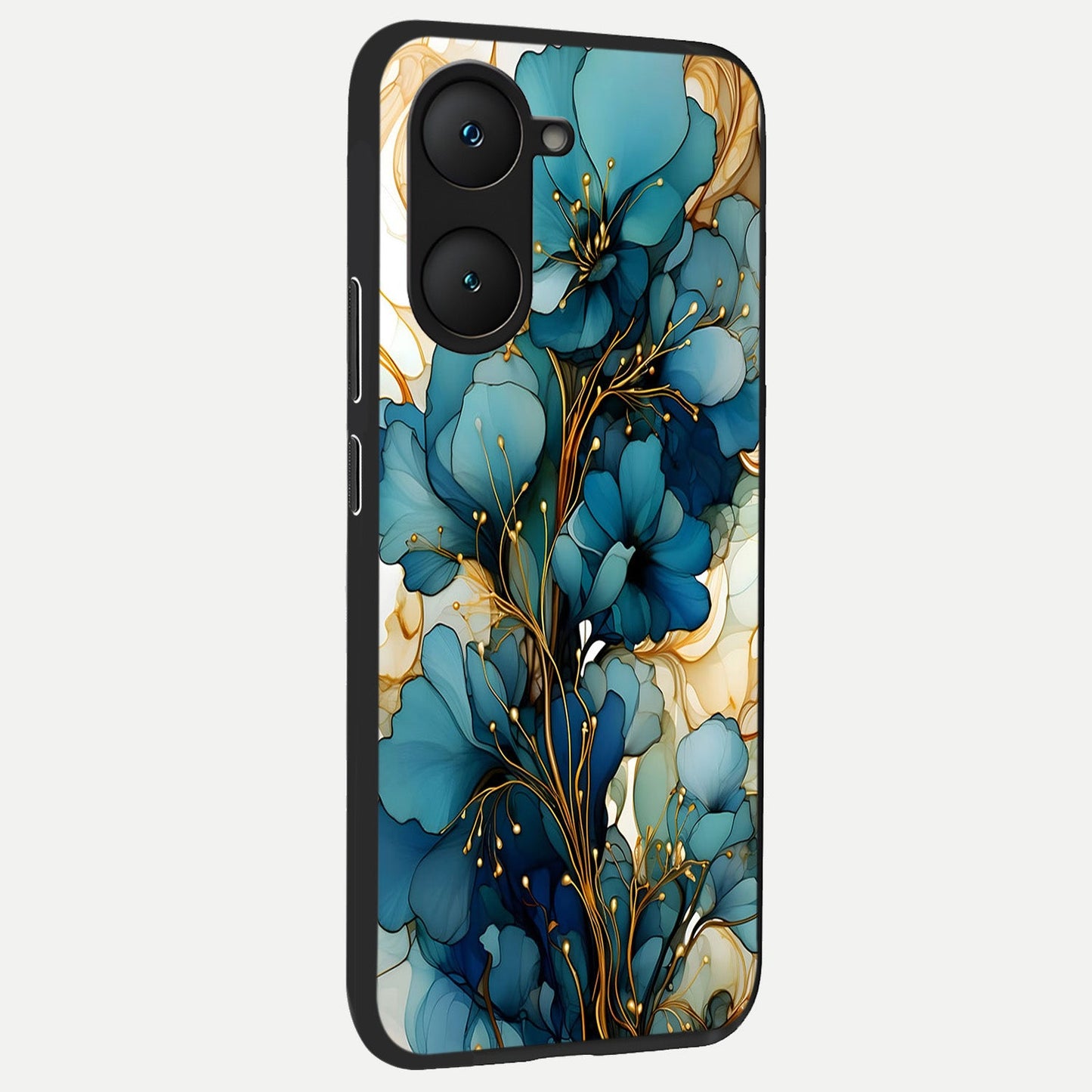 Golden Bloom Symphony back cover for iQOO Z9 lite slim fit glass case with vibrant aesthetic design