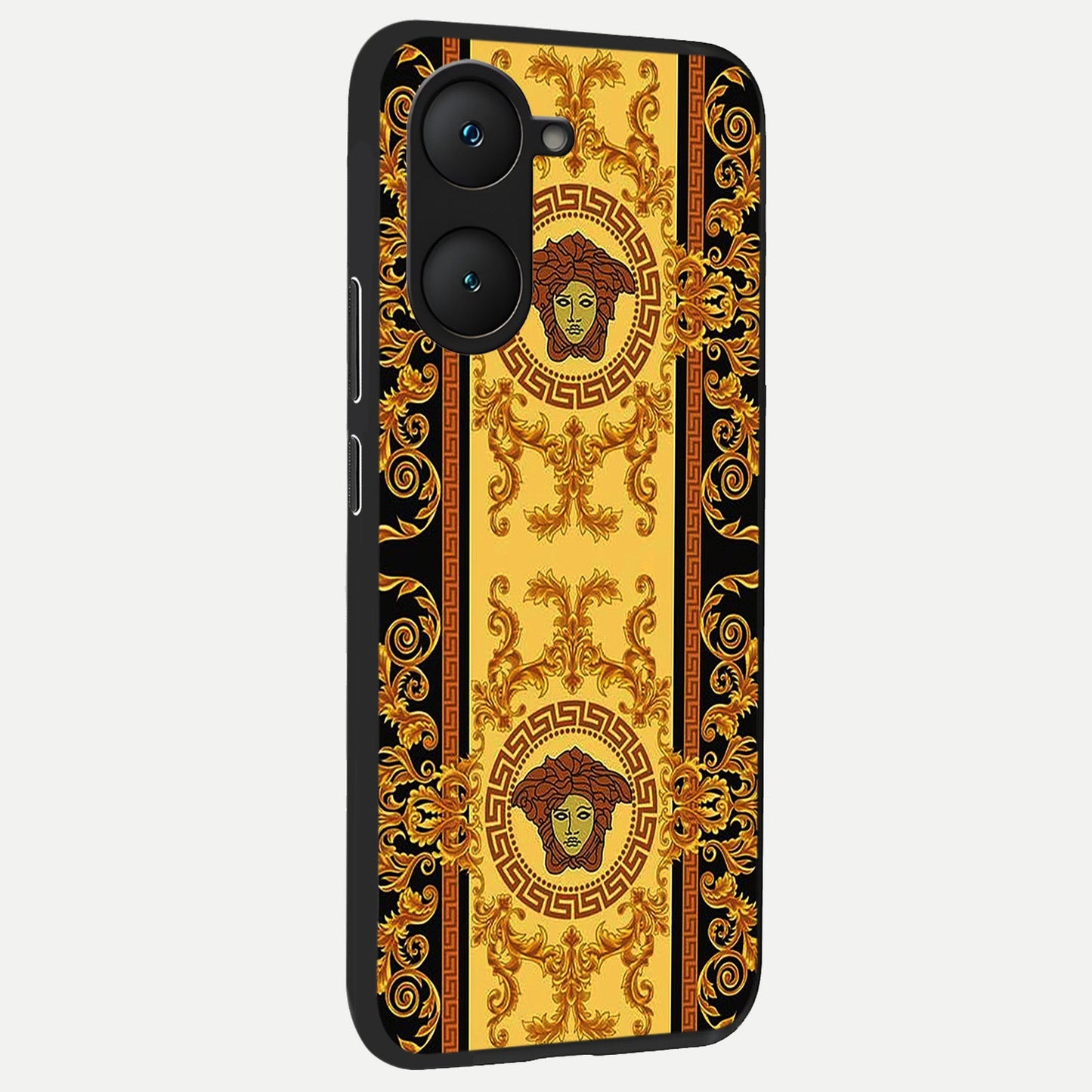 Golden Royal Heritage back cover for iQOO Z9 lite slim fit glass case with vibrant aesthetic design