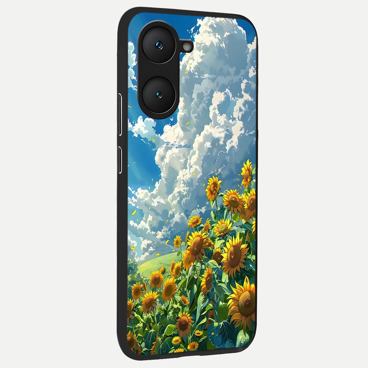 Golden Sun Glory back cover for iQOO Z9 lite slim fit glass case with vibrant aesthetic design