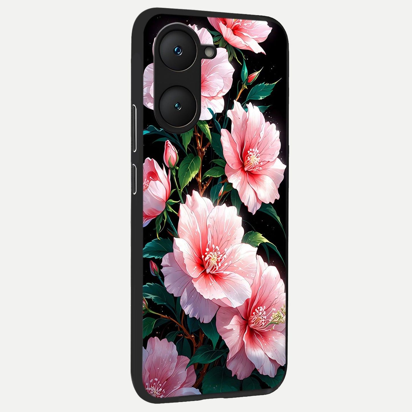 Peach Flower back cover for iQOO Z9 lite slim fit glass case with vibrant aesthetic design
