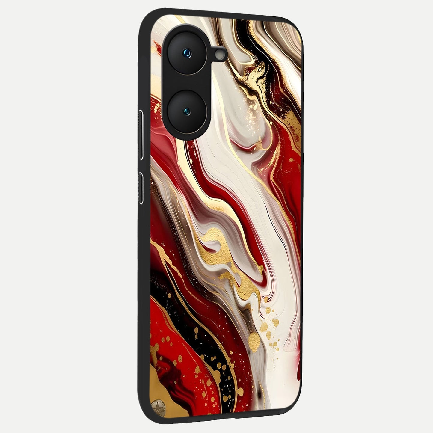 Red And White Marble back cover for iQOO Z9 lite slim fit glass case with vibrant aesthetic design