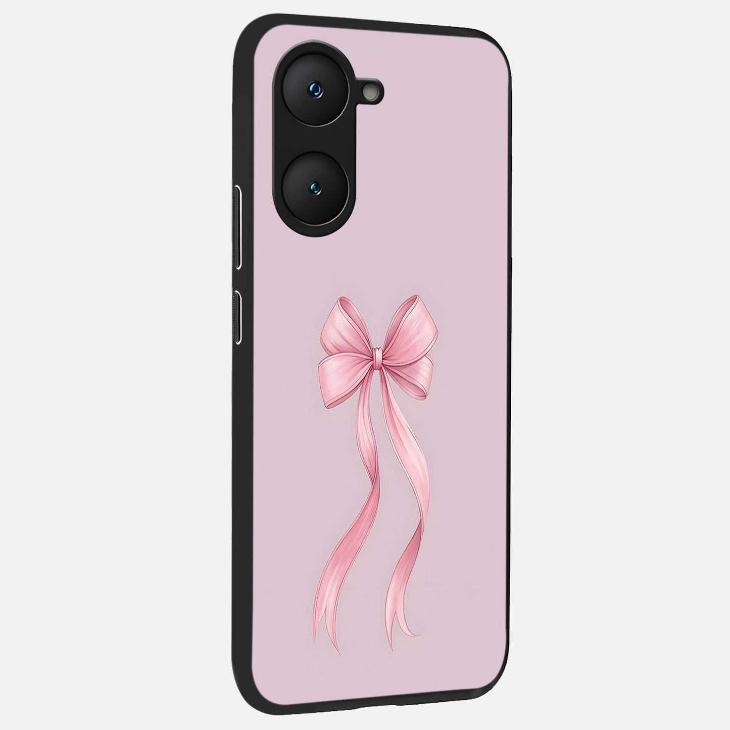 Soft Blush Bow back cover for iQOO Z9 lite slim fit glass case with vibrant aesthetic design