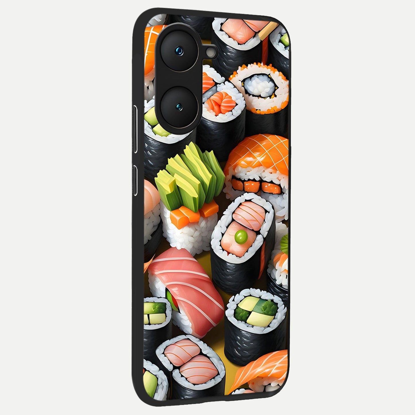 Sushi Food Pattern back cover for iQOO Z9 lite slim fit glass case with vibrant aesthetic design