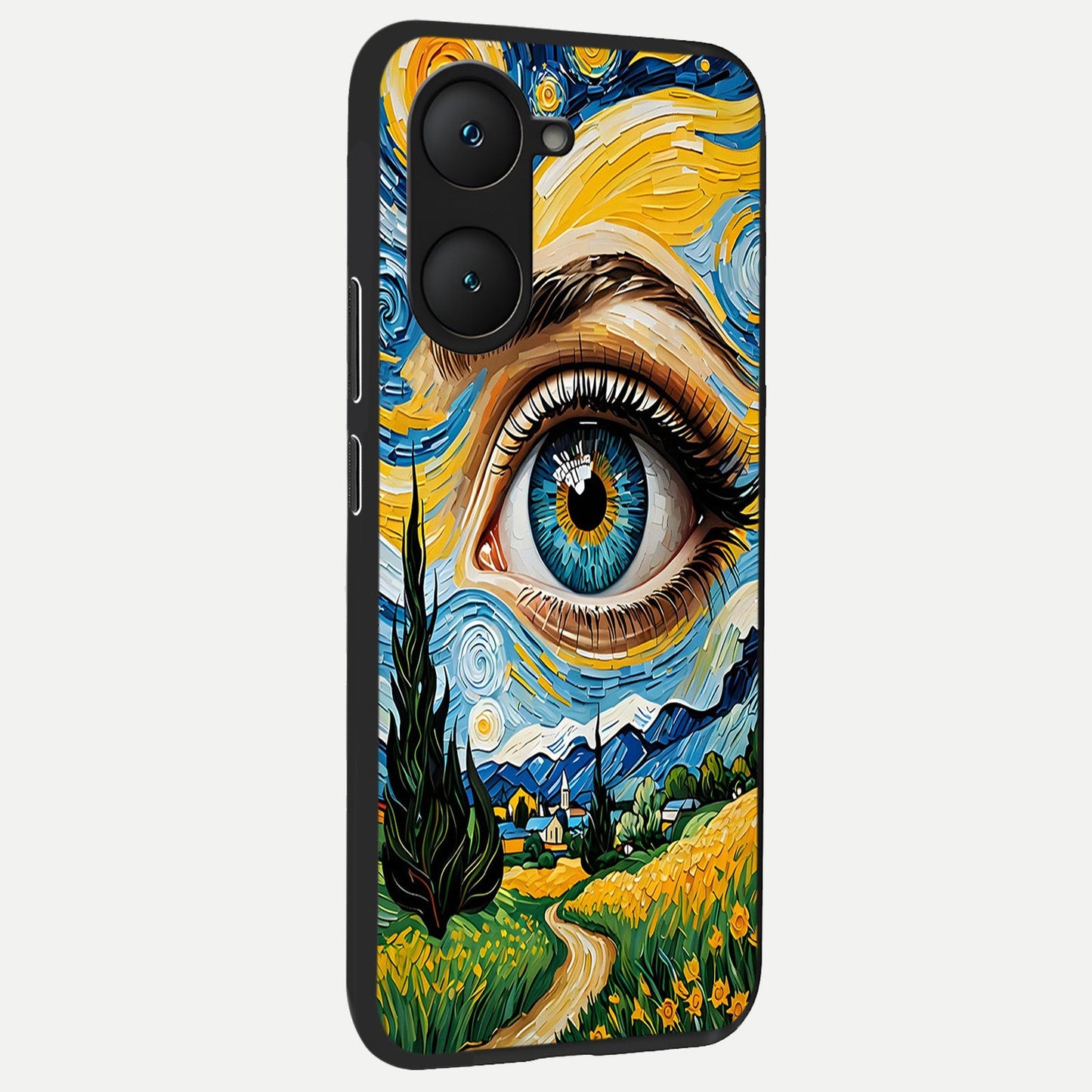 Van Gogh Eye back cover for iQOO Z9 lite slim fit glass case with vibrant aesthetic design