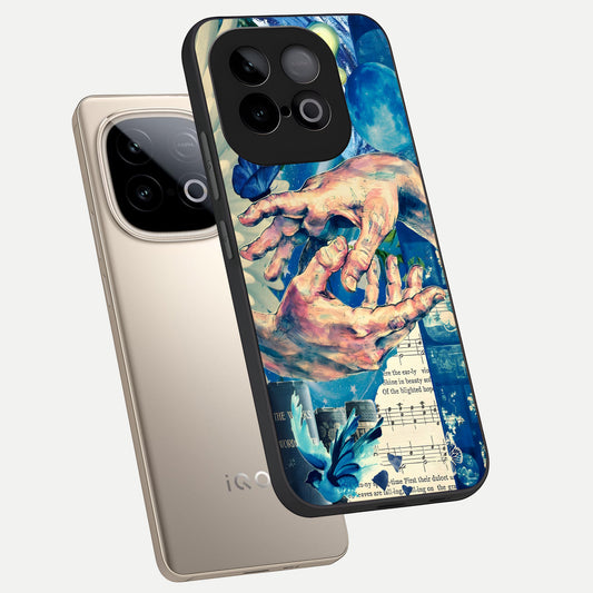 Aesthetic Divider phone case for iQOO Neo 10 showing premium glass back cover with detailed artwork
