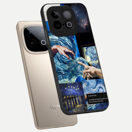 Aesthetic Vando Hands phone case for iQOO Neo 10 showing premium glass back cover with detailed artwork
