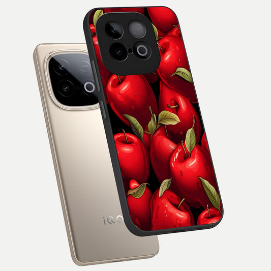 Apple Pattern phone case for iQOO Neo 10 showing premium glass back cover with detailed artwork