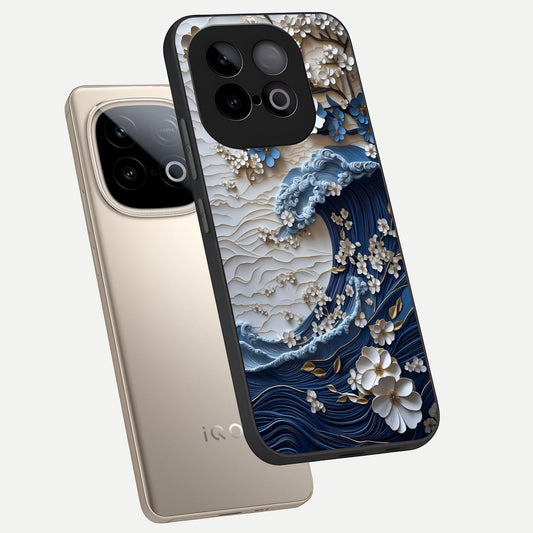 Blossom Wave Art phone case for iQOO Neo 10 showing premium glass back cover with detailed artwork