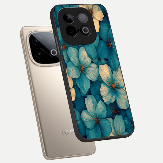 Blue Shade Floral phone case for iQOO Neo 10 showing premium glass back cover with detailed artwork