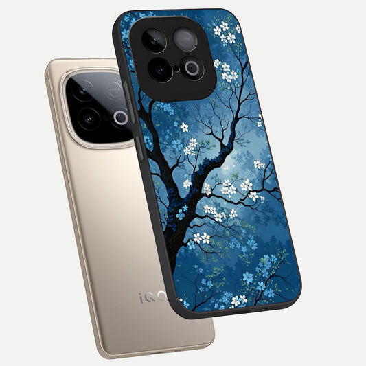 Blue Tree Serenity phone case for iQOO Neo 10 showing premium glass back cover with detailed artwork