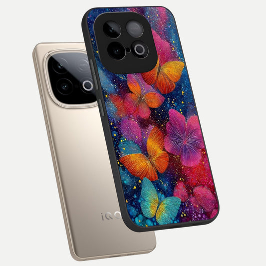 Butterfly Dream Mist phone case for iQOO Neo 10 showing premium glass back cover with detailed artwork