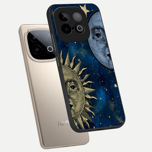 Celestial Moon With Sun phone case for iQOO Neo 10 showing premium glass back cover with detailed artwork