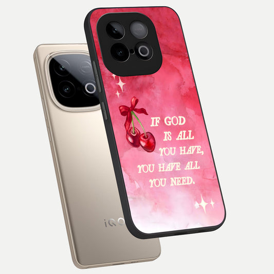 Cherry Quote phone case for iQOO Neo 10 showing premium glass back cover with detailed artwork
