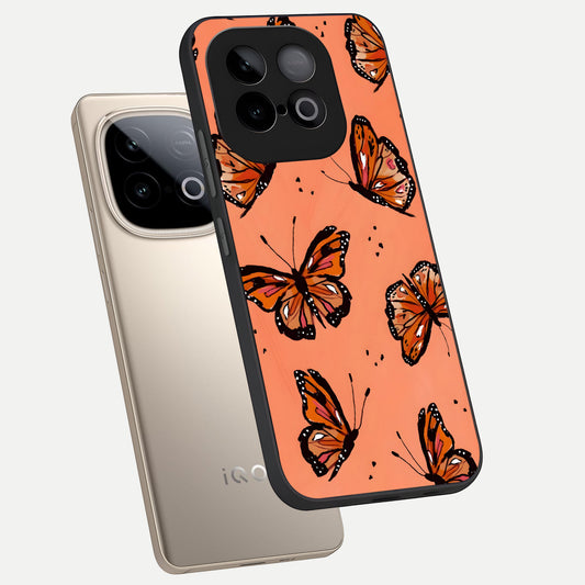 Coral Wing Butterfly phone case for iQOO Neo 10 showing premium glass back cover with detailed artwork