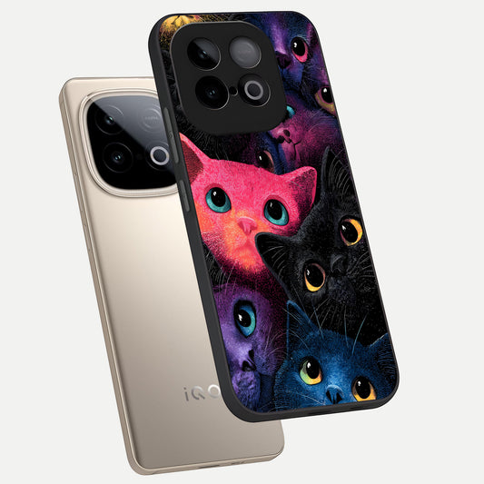 Cosmic Cats Dreams phone case for iQOO Neo 10 showing premium glass back cover with detailed artwork