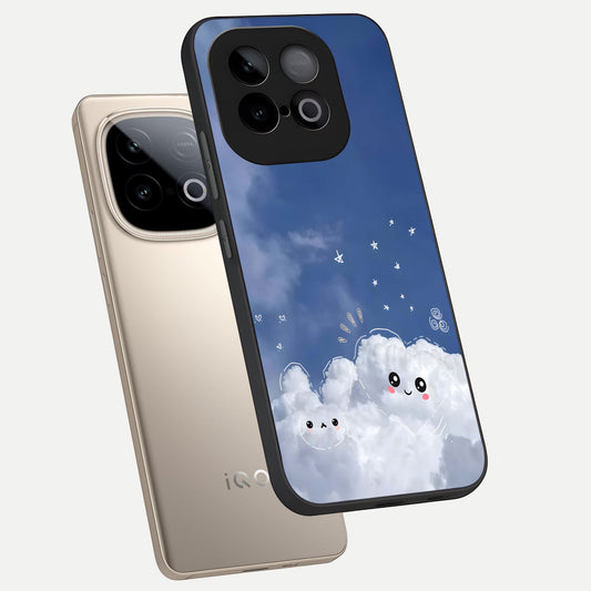 Cute Blossom Cloud phone case for iQOO Neo 10 showing premium glass back cover with detailed artwork
