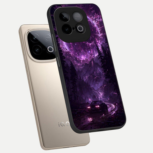Eternal Cosmic Drive phone case for iQOO Neo 10 showing premium glass back cover with detailed artwork