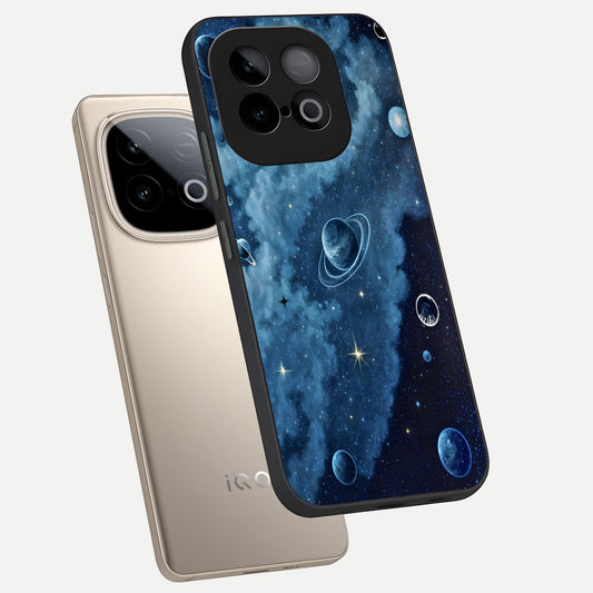 Galaxy Dream Space phone case for iQOO Neo 10 showing premium glass back cover with detailed artwork