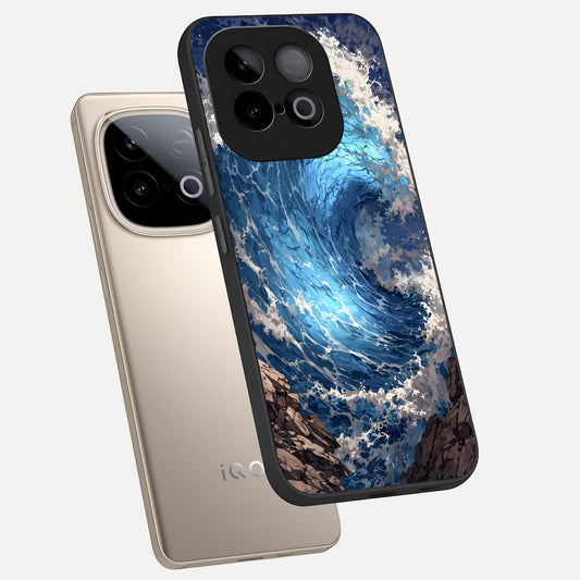 Giant Ocean Wave phone case for iQOO Neo 10 showing premium glass back cover with detailed artwork