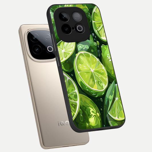 Green Kawasaki phone case for iQOO Neo 10 showing premium glass back cover with detailed artwork