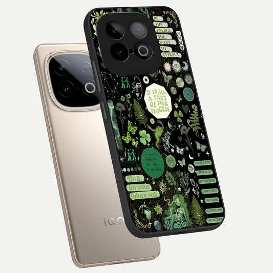 Green Mandala Pattern phone case for iQOO Neo 10 showing premium glass back cover with detailed artwork
