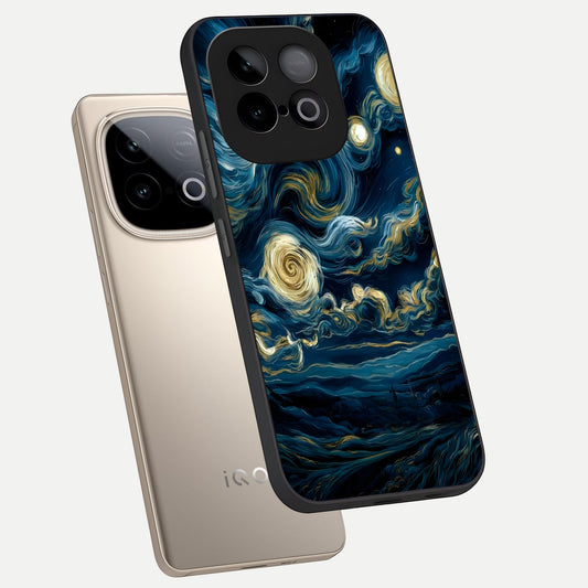 Midnight Sky Whirl phone case for iQOO Neo 10 showing premium glass back cover with detailed artwork