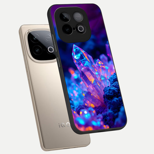 Neon Aura Shards phone case for iQOO Neo 10 showing premium glass back cover with detailed artwork